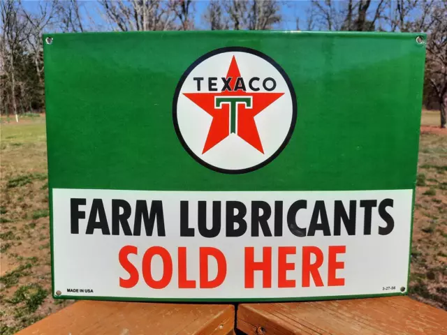 Large Porcelain Sign Texaco Farm Lubricants Sold Here Dated 3-27-1956 Made Usa