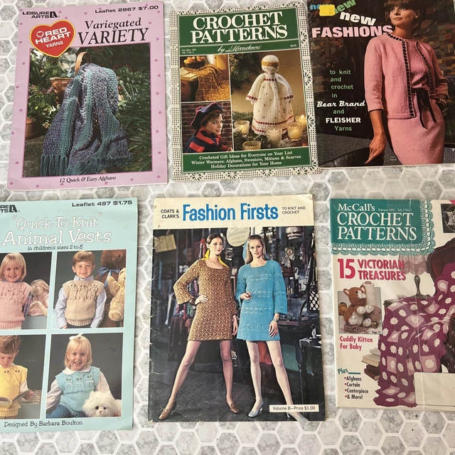 Lote de folletos vintage de patrones de crochet de los años 60-80