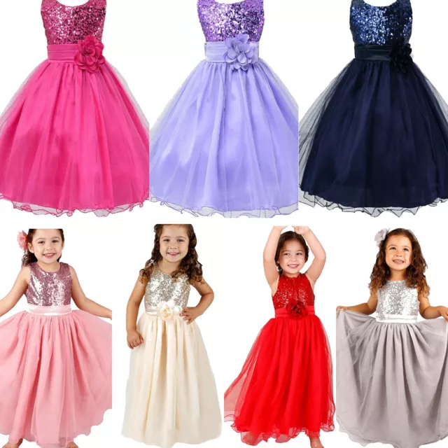 Kids Girls Wedding Bridesmaid Princess Dress Baby Flower Party Sequins Dresses