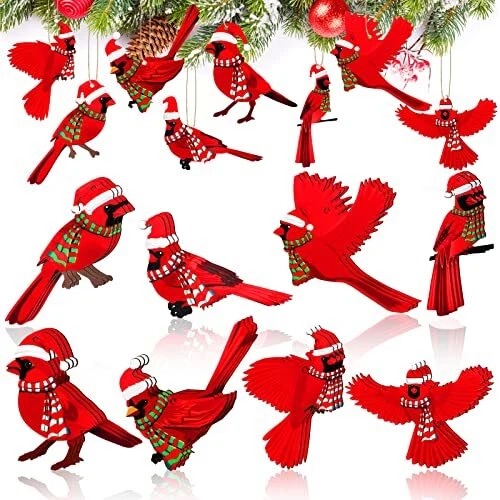 24 Pcs Red Cardinal Christmas Ornaments Red Cardinal Wood Decor