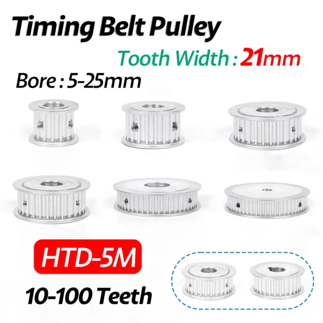 HTD-5M 10-100 Teeth Timing Belt Pulley Without Step Bore 5-25mm Tooth Width 21mm
