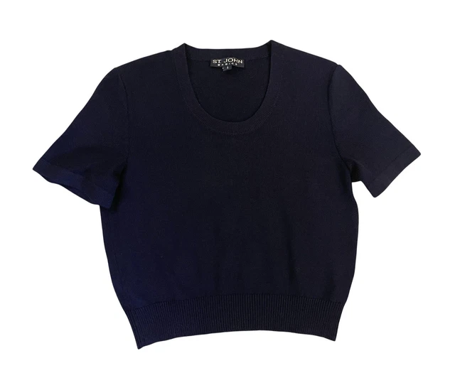 St. John Basics Navy Blue Small Knit Stretch Santana Shortsleeve Crewneck St. John Basics Navy Blue Small Knit Stretch Santana Shortsleeve Crewneck