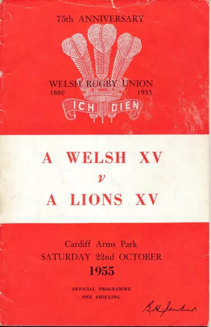 RUGBY UNION PROGRAMME - Welsh XV v Lions XV (@ Cardiff Arms Park) 1955