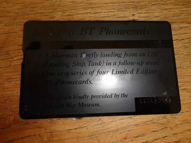 BRITISH TELECOM PHONECARD BT D Day tank Rare 20 Units COLLECTABLE unused 2