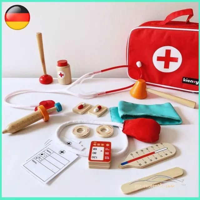 17 Pcs Arztkoffer Kinder Holz Arzt Spielzeug Medizinisches Doktor Rollenspiele`
