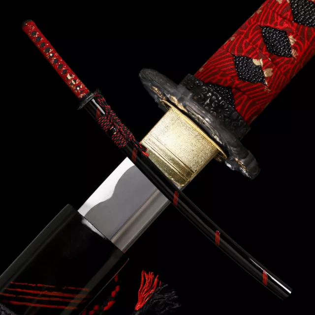 Handmade Katana 1095 High Carbon Steel Japanese Samurai Sharp Sword Red Handed