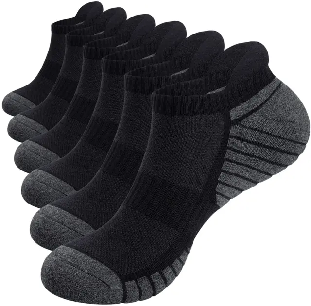 Mens Socks, 6 Pairs Anti-Blister Cushioned Breathable Running Cotton Socks, Athl