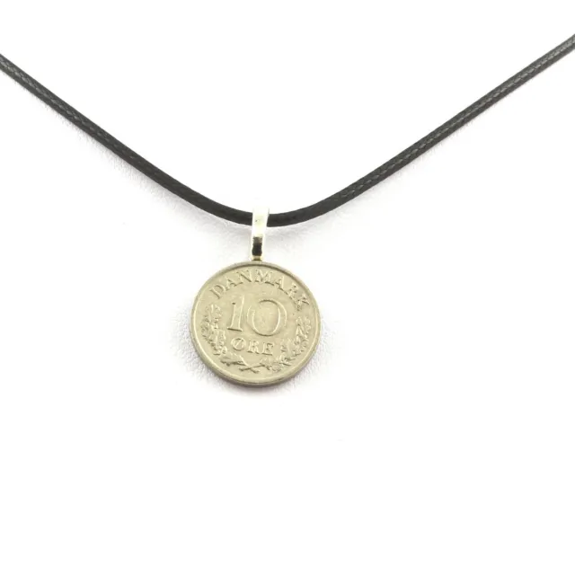 Necklace Coin Denmark 10 Ore - Frederik Ix Cord Black