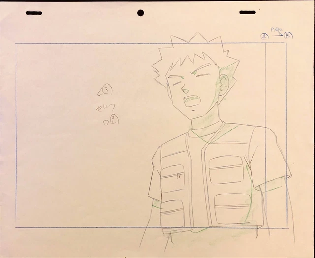 Pokemon Brock Anime Production Sketch Genga Set Original Art Animation Cel