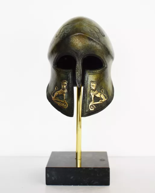 Ancient Greek Spartan Corinthian Helmet - Classic Period - Marble Base - Bronze