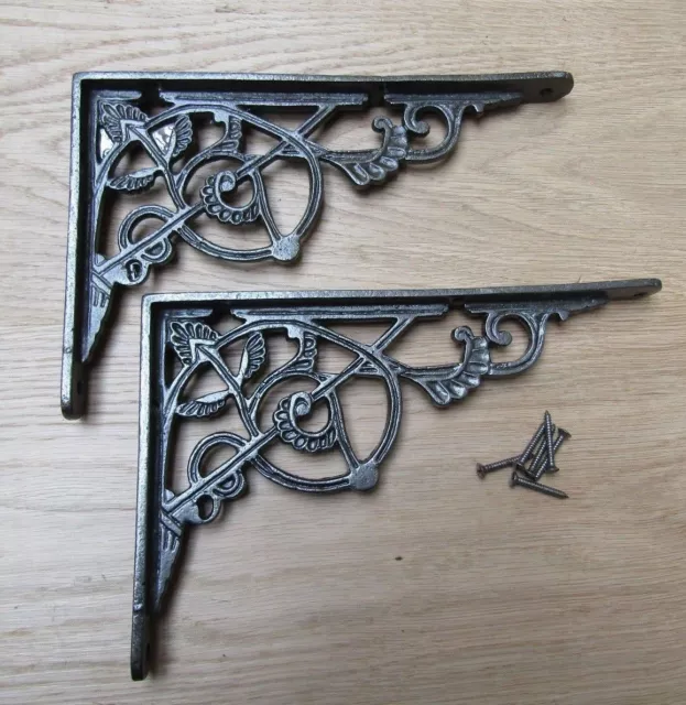 PAIR OF 10"  ANTIQUE IRON TRELLIS cast iron ornate shelf support wall brackets