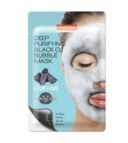 Purederm Deep Purifying Black O2 Bubble Máscara Carbón de Leña Oxígeno Limpiar