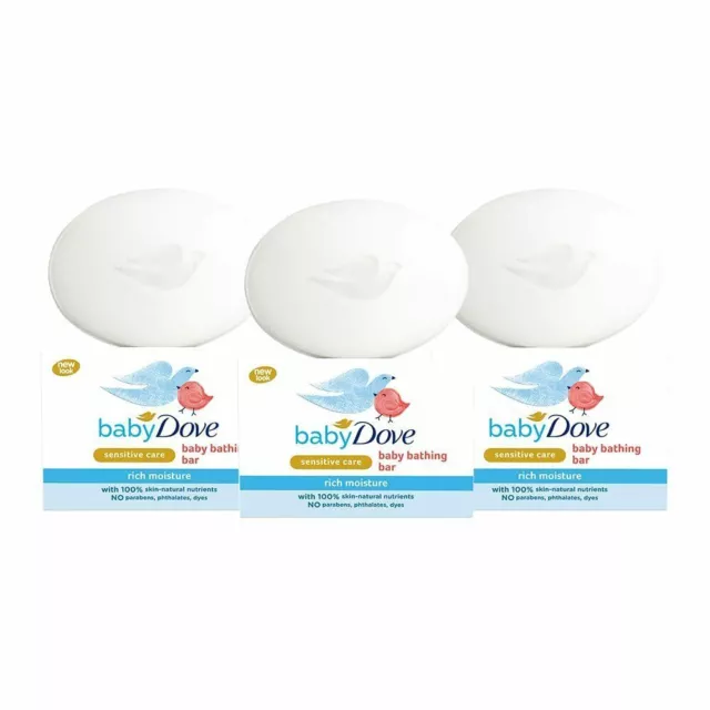 3No. Jabón Baby Dove Sensitive Care, barra de baño rica en humedad, caja de...