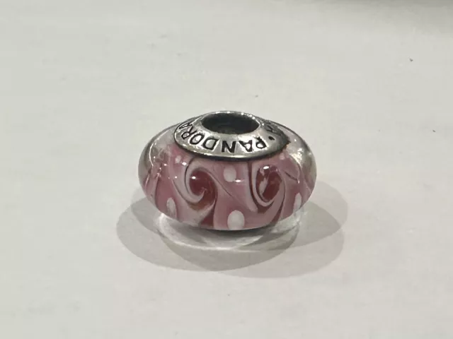 Pandora Pink Swirl White Murano Glass Bead Charm 925 ALE *Preowned BIN