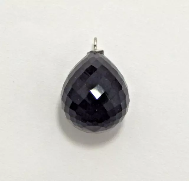 Briolette Drop Black Onyx faceted w/ sterling cap 16mm x 12mm