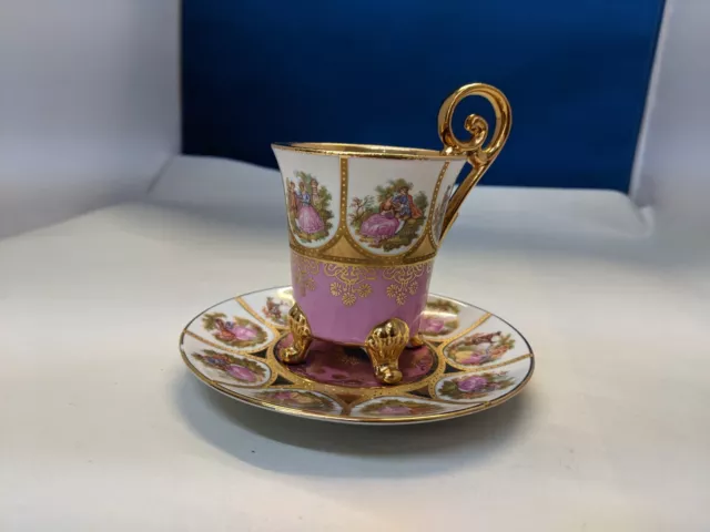 Vintage J&B Bavaria Hand Painted Love Story Bone China Tea and Saucer Set, RARE!