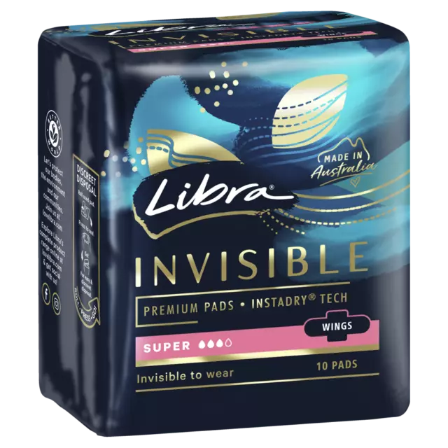 Libra Invisible Super with Wings 10 Pads InstaDry Quick Fluid Absorption