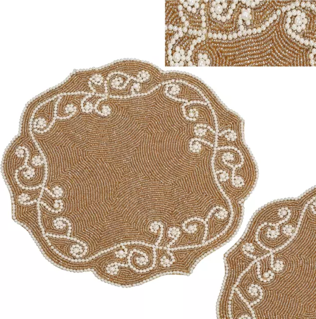 Beaded Placemats for Dining Table Beige Ivory - Pack of 1 Measure 13 Inches Bead