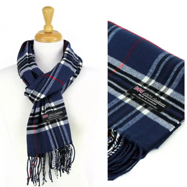 Echarpe homme 100% CACHEMIRE d' ECOSSE top qualité plaid tartan fond bleu marine