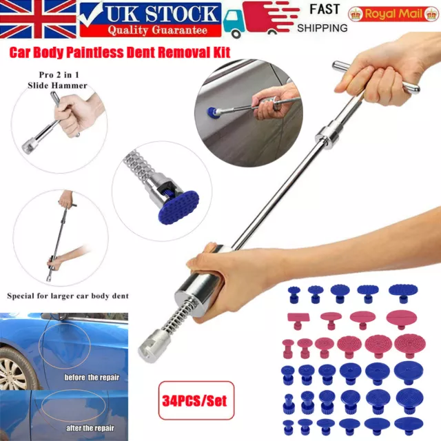 34X Car Paintless Dent Removal Kit Slide Hammer with 18Pcs Dent Puller Tabs Tool 2