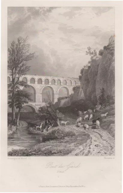 Remoulins Dptm. Gard Pont Du Gard Original Stahlstich Chocarne 1835