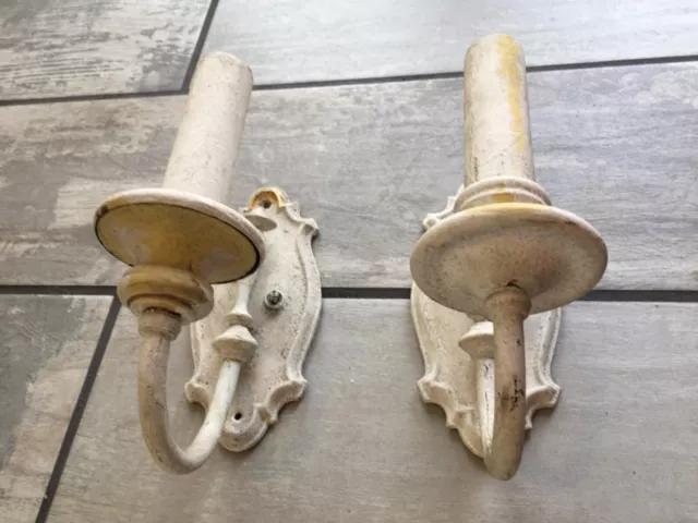 Antique Vtg Pair Salvaged Metal Electric Wall Mount Sconce Light Fixtures