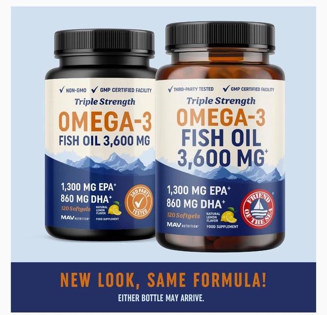 OMEGA3 FISH OIL Supplement 3600 mg EPA & DHA Best Source of Omega