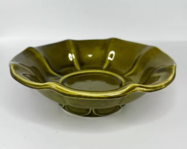 McCoy USA Bowl Avocado Green Scalloped Dish Vintage