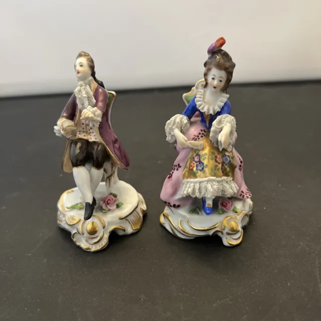 Antique Dresden Miniature Couple Figurines Porcelain