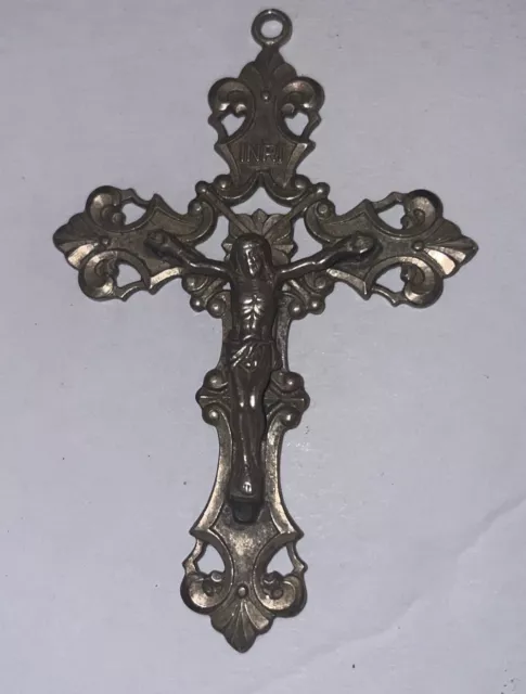 Vintage Sterling Silver 925 Religious Cross Crucifix Ornate Pendant - 2" Jewelry