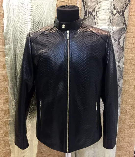 Genuine Python Leather Men's Exotic Black Luxury Moto Jacket