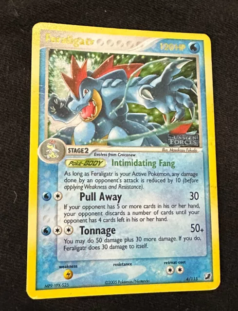 Pokemon FERALIGATR Ex Unseen Forces Set REVERSE HOLO Rare Card 4/115 STAMPED