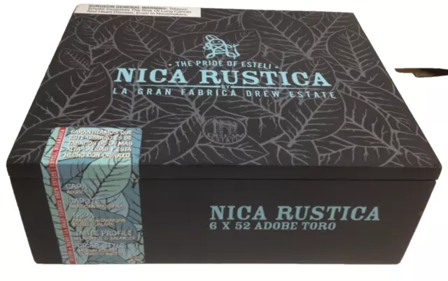 Wooden Cigar Box Nica Rustica 8”x6-3/4”x3” EMPTY