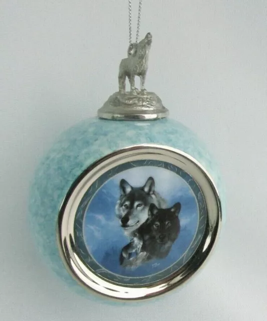 Vintage 1997 Bradford Editions Midnight Royalty Ceramic Pewter Wolf Ornament