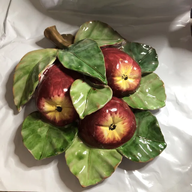Vietri Majolica Italian Pottery Terracotta Hanging Apples & Leaves 10" 1950s