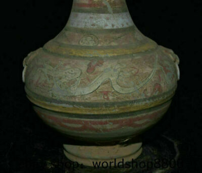 13.4" Old Chinese Painting Ceramics Han Dynasty Dragon Phoenix Bottle Tank Pot 3