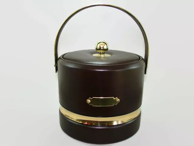 Vintage Georges Briard Brown Faux Leather Ice Bucket, Vinyl Retro Barware