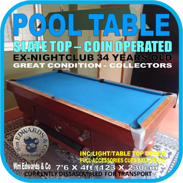POOL BILLIARD TABLE SLATE BASE COIN OPERATED Wm EDWARDS & Co Inc Accessories/Top