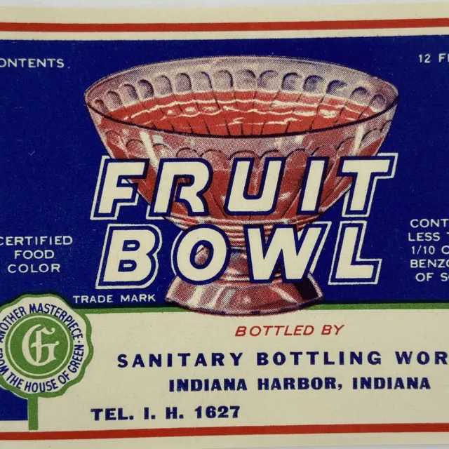 Vintage Fruit Bowl Food Color Sanitary Bottling Works  Label Harbor Indiana