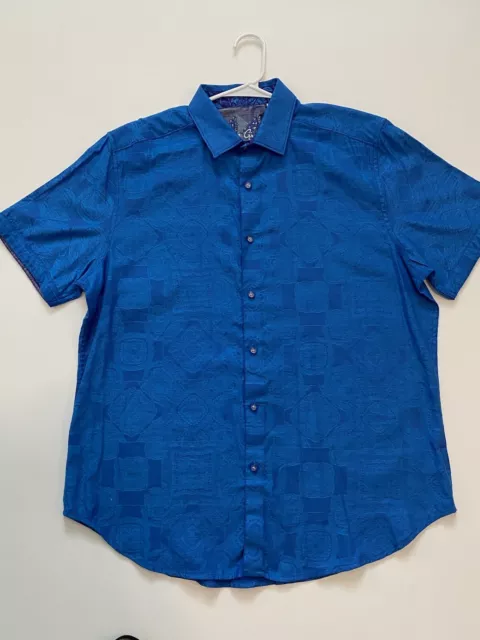 Robert Graham Shirt Mens Large Blue Button Up Short Sleeve Casual Pattern