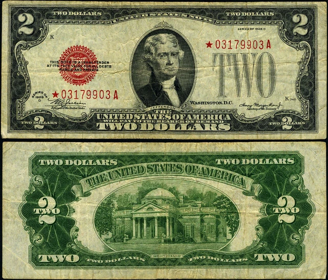 FR. 1505* $2 1928-D Legal Tender Non-Mule *-A Block VF Star