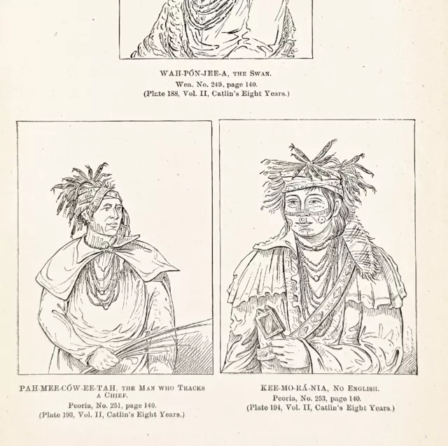 1885 Wea Peoria Indians Miami Subtribe Engraving George Catlin Native American