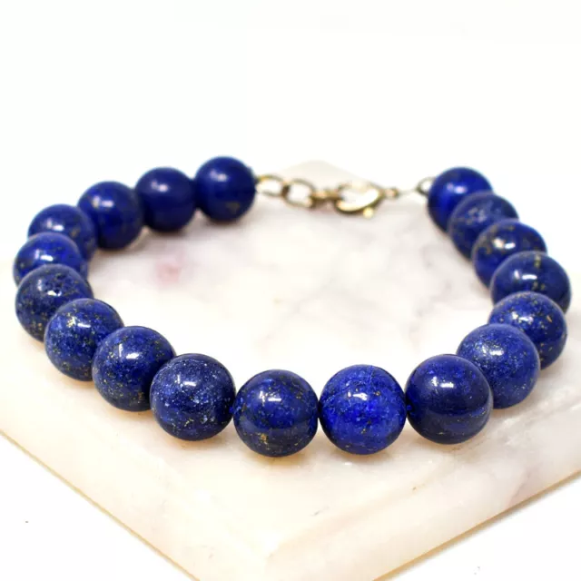 240.00 Cts Natural 8" Long Blue Lapis Lazuli Round Beads Bracelet NK 42E213