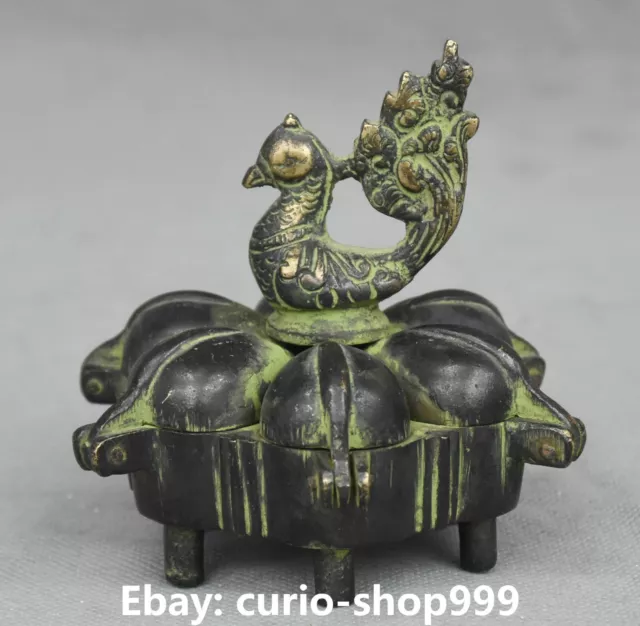 Old Chinese Bronze Phoenix Bird Lotus Flower Candle Holder Candlestick Oil lamp