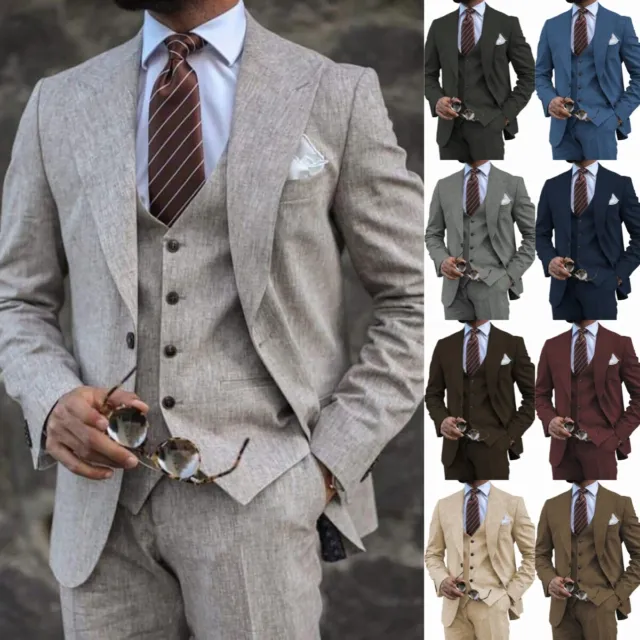 Mens 3 Piece Tweed Suits Herringbone Blazer Vest Wool Vintage Tuxedo 40R 42R 44R