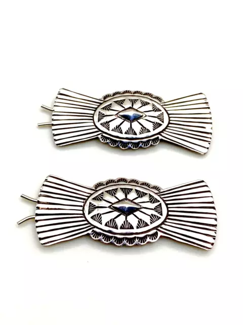 Sterling Silver Hair Clips Pair Concho Style Bow Southwest Native American