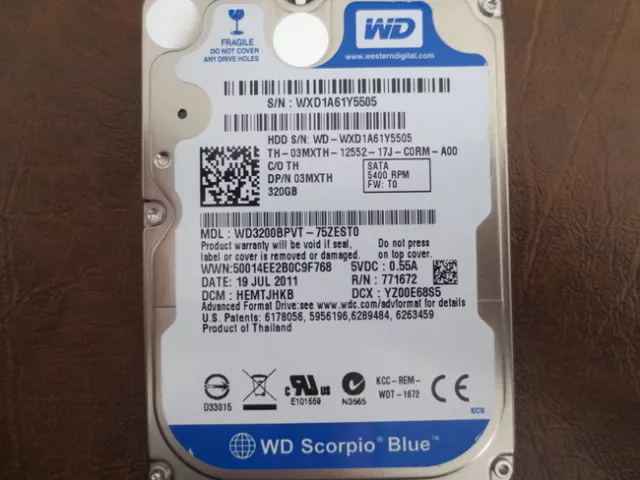 Western Digital WD3200BPVT-75ZEST0 DCM:HEMTJHKB 320gb 2.5" Sata Hard Drive