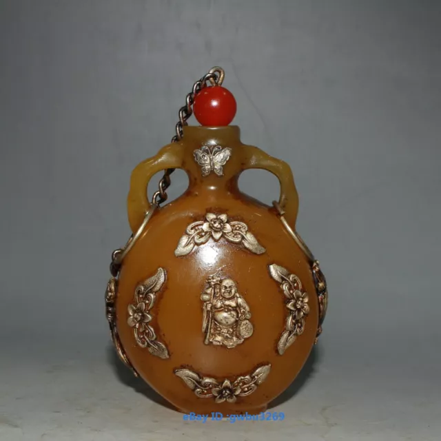 Rare handwork old Tibet silver Armor Rice wax Maitrey Buddha Snuff bottle 21524