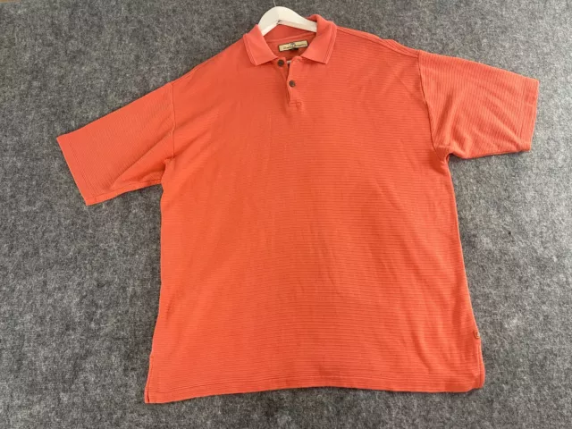 Tommy Bahama Polo Shirt Mens Large Coral Peach Short Sleeve Silk Blend N40