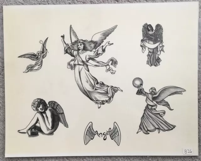 Tattoo Flash Single Sheet Print Heavenly Angel Saint Cherub Heaven 11” X 14”